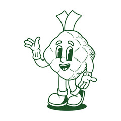 Ketupat Retro Cartoon Character Outline Illustration
