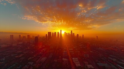 Aerial time lapse of downtown Los Angeles skyline at dawn sunset. Concept Aerial Photography, Time-lapse Videos, Los Angeles Skyline, Dawn Sunset, Urban Landscapes
