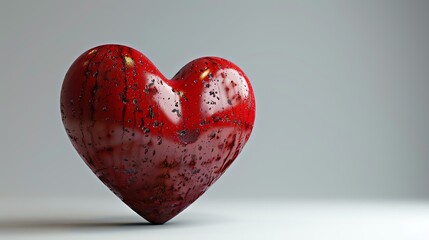 This is a 3D rendering of a red heart with a rough, textured surface. The heart is set against a white background and is lit by a soft light.