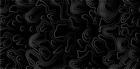 Fototapeta premium Contour map wavy background. Abstract Geographic Gradient line mountain on Black background. Geography scheme and terrain. Topography grid map. Stylized topographic contour map backdrop.