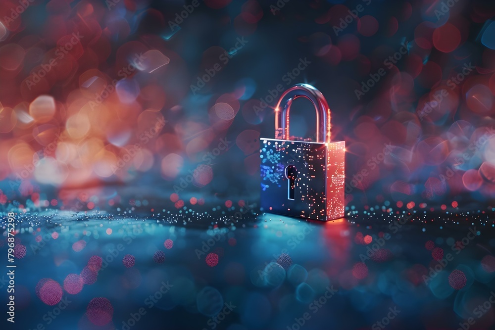 Poster padlock symbolizes data security and privacy in cyber security concept artwork. concept cybersecurit
