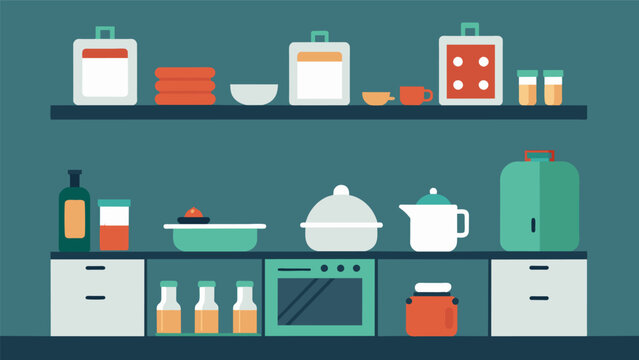 A minimalist kitchen with sleek labeled containers lining the shelves promoting a sense of calm and efficiency while cooking..