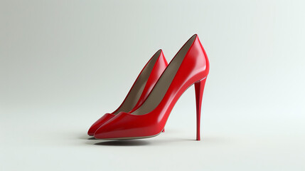 A pair of red high heels on a white background. The shoes are made of shiny patent leather and have a stiletto heel.
