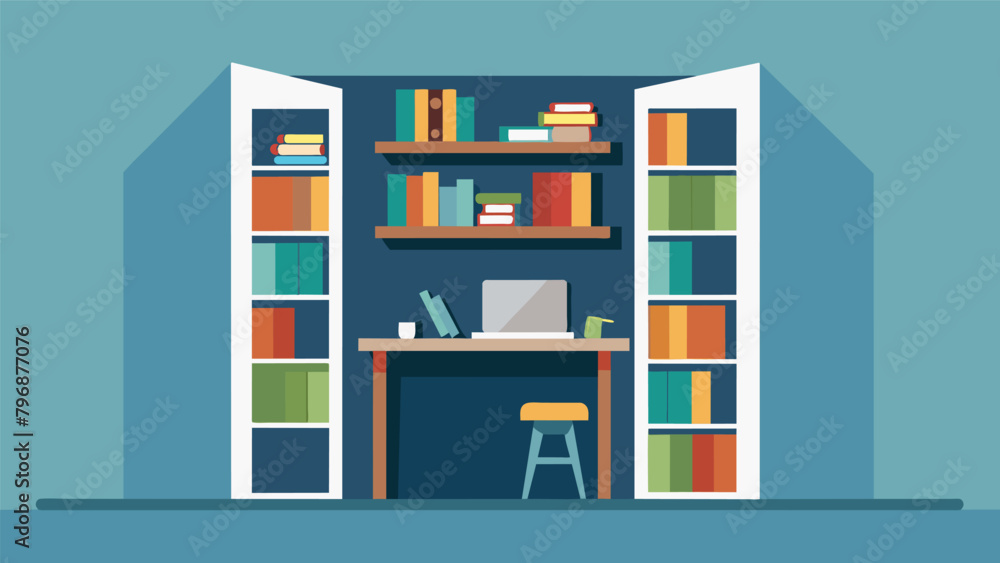 Poster a diy bookshelf desk is installed in a spacious closet providing a costeffective and organized solut