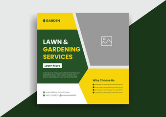 Lawn Mower Garden or Landscaping Service Social Media Post and Web Banner Template Design