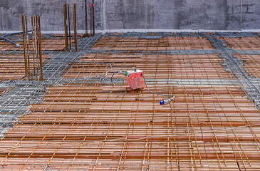 reinforced concrete floor and steel reinforcement of building in construction site civil house
