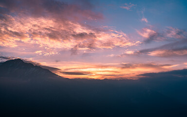 Sunrise over the mountain in Nepal.