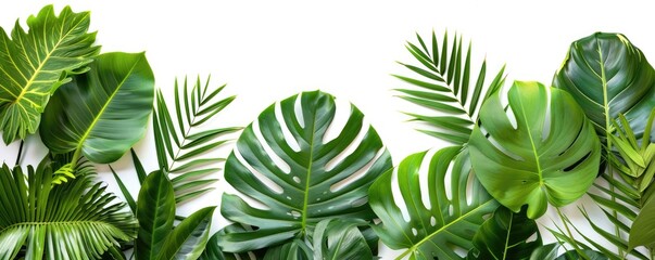 Obraz premium Tropical green leaves on white background