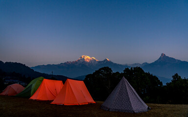 Sunrise over the mountain Annapurna range in Nepal.