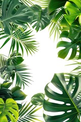 Fototapeta na wymiar Tropical green leaves on white background