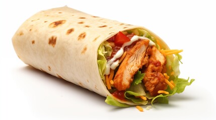 taco mexican tortilla wrap with chicken isolated on white background.