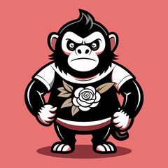 retro-cute-gorilla-with-rose--t-shirt-design-white