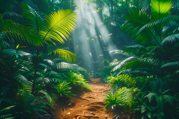 Mystical path through amazon rainforest - obrazy, fototapety, plakaty