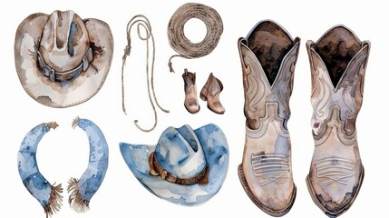 Adorable Baby Cowboy Accessories on White Background Generative AI