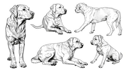 Naklejka premium Adorable Dogs in Various Poses on White Background Generative AI