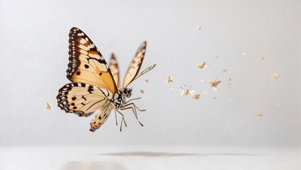 Fototapeta na wymiar Small butterfly flying with white background