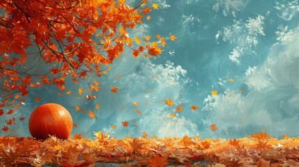 Ignite the imagination with an image featuring an orange ball nestled amidst a bed of golden autumn...
