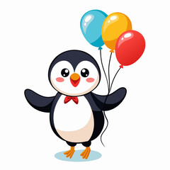 create a white background Cute little puffin holds balloon