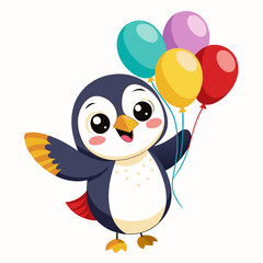 create a white background Cute little puffin holds balloon
