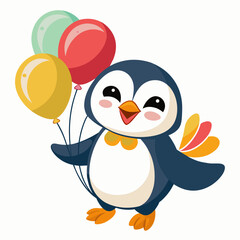 create a white background Cute little puffin holds balloon