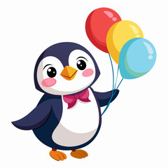 create a white background Cute little puffin holds balloon