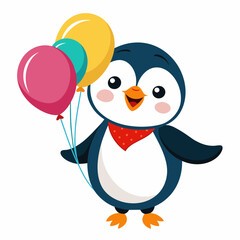 create a white background Cute little puffin holds balloon