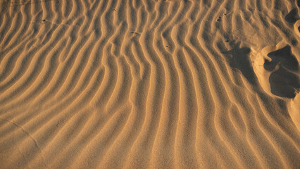 Pattern sand on beach. Golden coastline