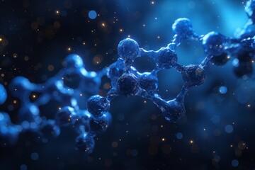 Dynamic 3D molecules with connecting lines and particles in shades of blue, portraying a notion of networking and complexity