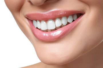 Obraz premium Young woman with wide and beautiful smile, great healthy fresh white teeth. Isolated over white background