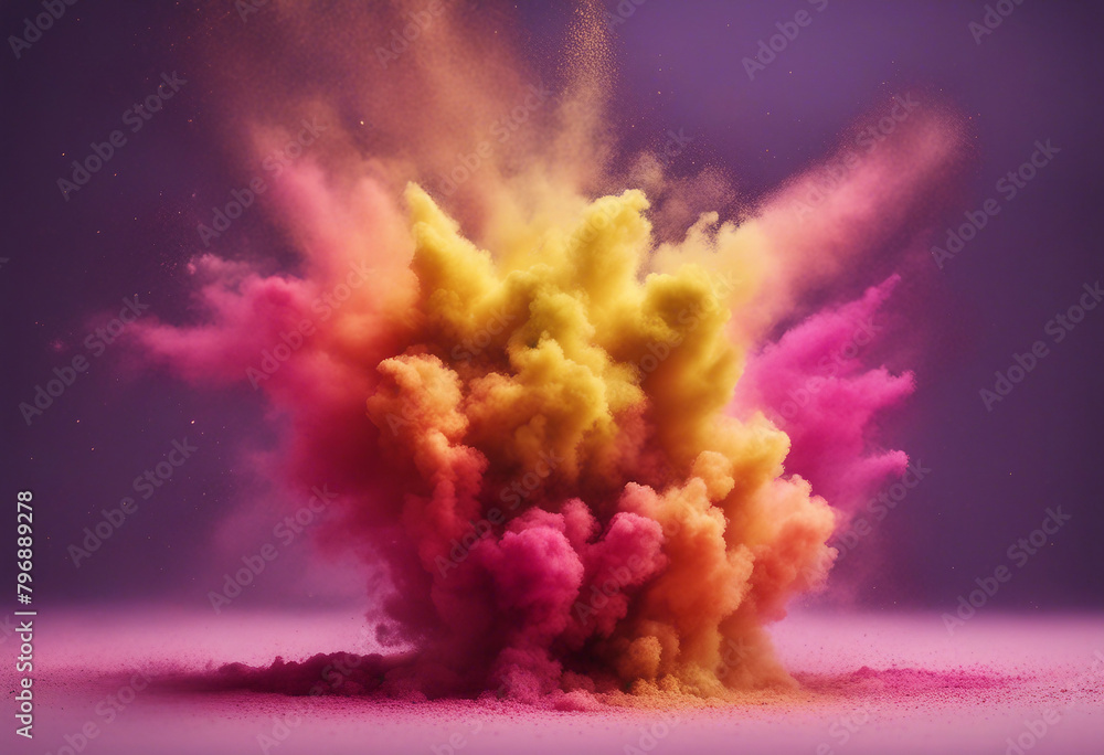 Poster explosion splash of colorful powder with freeze isolated on background abstract splatter of colored