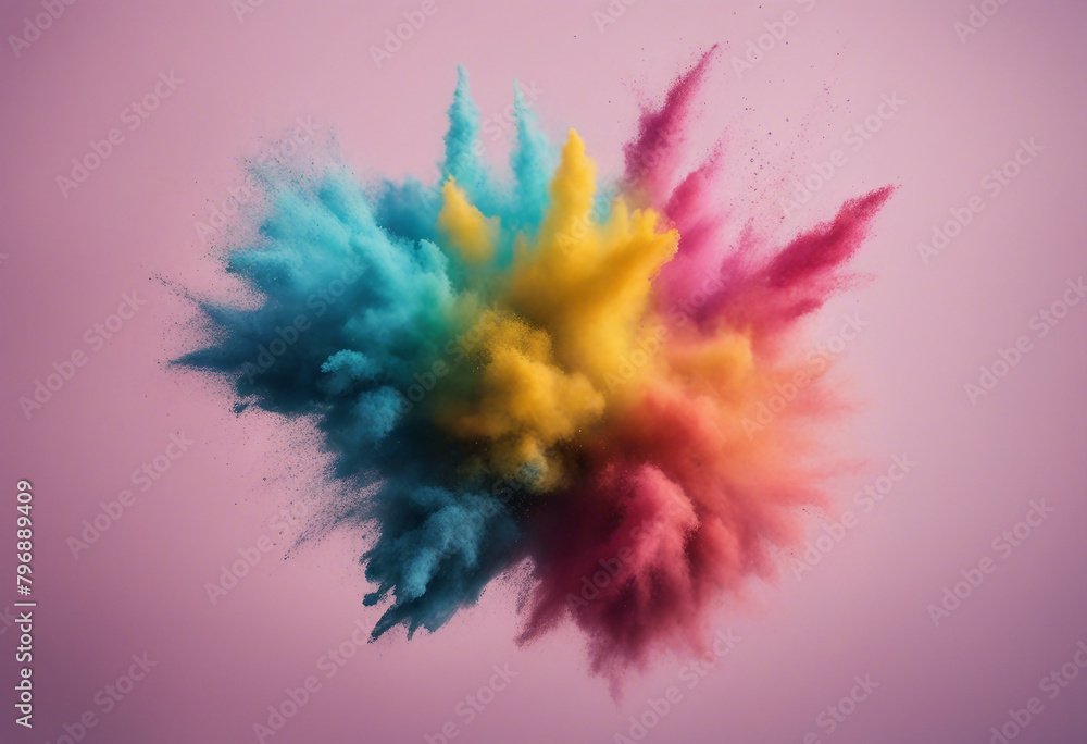 Poster explosion splash of colorful powder with freeze isolated on background abstract splatter of colored