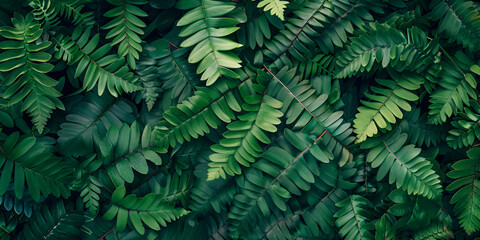 top view of green fern leaf texture nature background tropical leaves flat lay out 