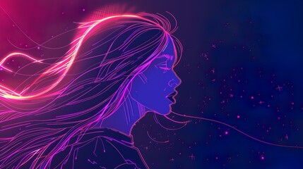 Futuristic line illustration of a   girl