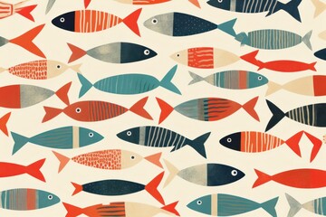 Fish pattern animal backgrounds repetition. - obrazy, fototapety, plakaty