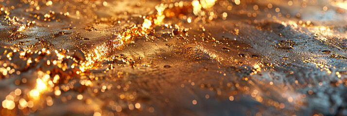 Golden Sunrise Reflections on Textured Wet Surface