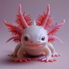 A cute axolotl with pink and white colors