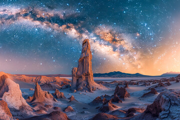 Majestic atacama desert rock formations under starry sky - obrazy, fototapety, plakaty