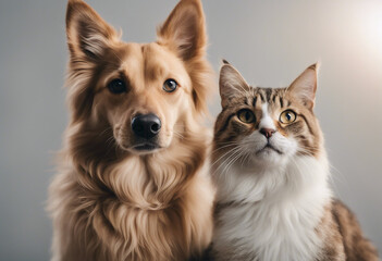 Portrait of a dog and cat standing together