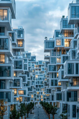 Fototapeta premium Modern Architectural Design of Urban Residential Buildings at Dusk