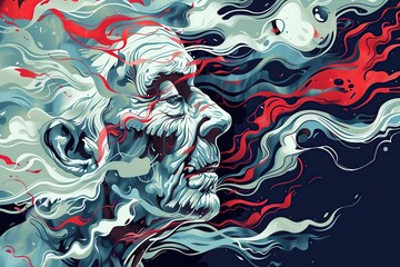 Abstract composition symbolizing the disease of dementia in pensioners. Feeling of chaos and disorientation. The inner world of old people. Severity of the disease. The vulnerability of the human mind