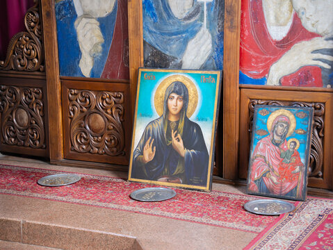 Donation area of St Petka Orthodox Church in Rupite, Bulgaria.