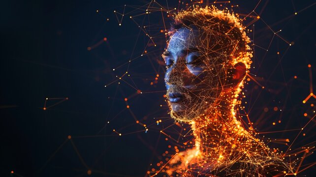 Portrait of a person created out of electricity symbols.