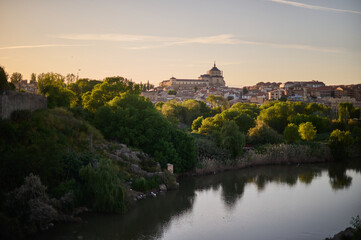 The Tagus River as it passes through the city of Toledo. Castilla la Mancha. Spain