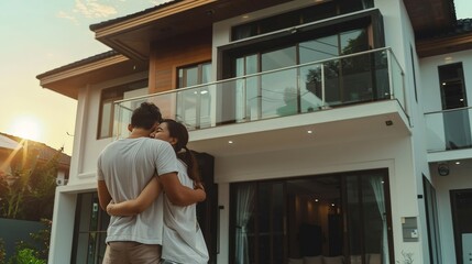 Man and Woman Standing in Front of House