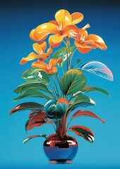 Airbrush art of a little plant flower inflorescence houseplant. - obrazy, fototapety, plakaty