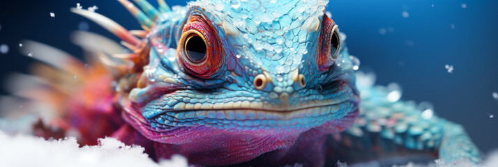 A colorful lizard with blue background