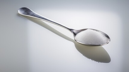 a spoon with sugar on the light gray background