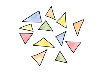 Watercolor doodle element. Colored triangles. Vector illustration.