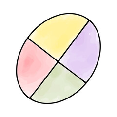 Watercolor doodle element. Circle divided into four colored parts. Vector illustration.