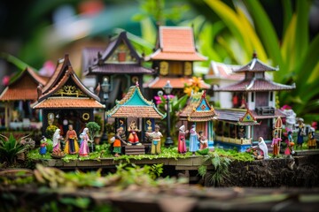Small Figurines Sitting on Lush Green Field